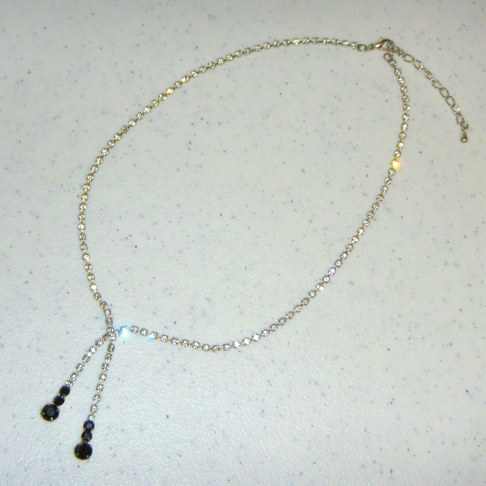 Clear and Black Rhinestone Necklace, 18" Length